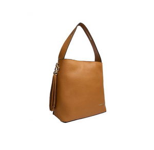 Bolsa de Mano de Piel Negro y Mostaza vista tres cuartos